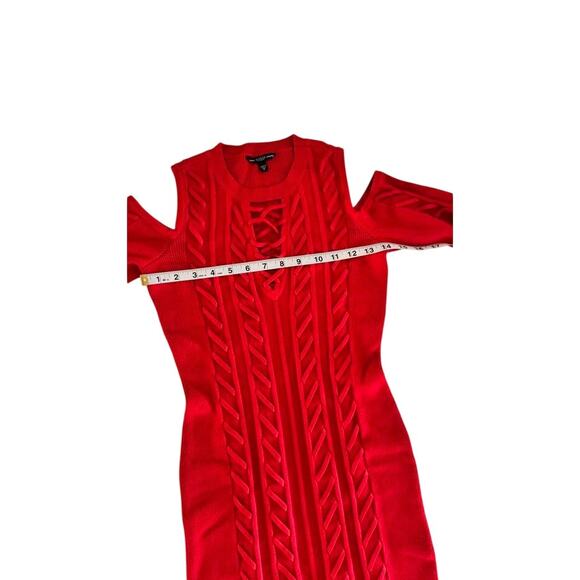 Guess Red Cold Shoulder Sweater Dress | Lace-Up Front Bodycon Knit | Size M - Picture 5 of 15